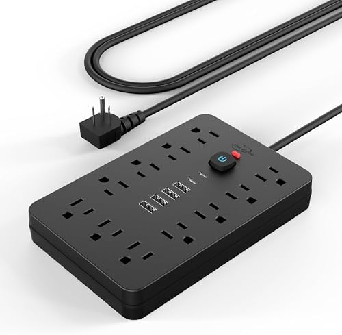 Dual Joule Loom 2-Pack Power Strip Surge Protector with 11 Outlets, 6 Fast USB Ports, 5 Ft Extension Cord, Space-Saving Flat Plug, Wall-Mount Design, Overload Safety for Home & Office Charging Stations – Ultimate Device Compatibility and Speed Enhancement