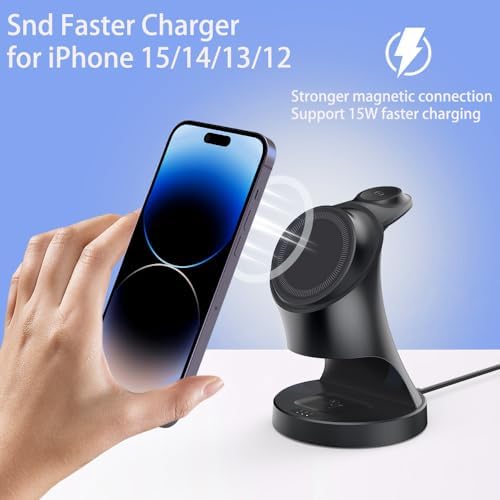 Magnetic 3-in-1 Wireless Charger Stand for i Phone 16/15/14/13/12, Apple Watch & Air Pods Pro – Fast Charging Dock with Intelligent Safety Features and Sleek Design for Effortless Device Organization