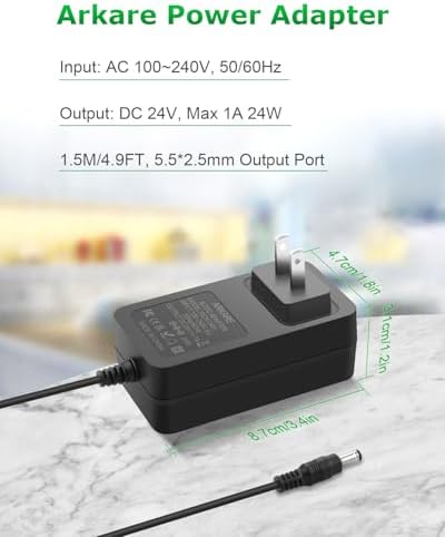High-Performance 24 V 2 A Power Supply Adapter: Versatile 48 W AC to DC Converter for LED Strips, CCTV Cameras, and Printers – 4.9 FT Cable with Dual Barrel Plug Compatibility (5.5 x 2.5 mm & 2.1 mm) – Universal Input 100 V-240 V for Safe and Consistent Power Delivery – Essential Power Solution for Home and Professional Use with Enhanced Safety Features