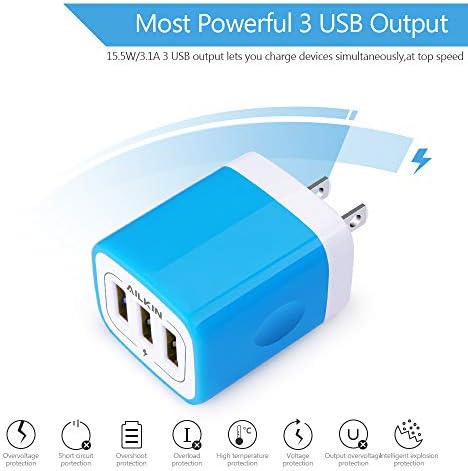 High-Speed 3-Pack Multi-Port Wall Charger – 3.1 A USB Adapter for i Phone 15/14/13/12/11 Pro Max, Samsung Note 20/S22/S21/S20, Kindle Fire – Fast, Safe, and Universal Charging Solution for All USB Devices