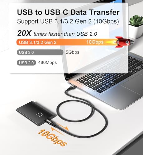 High-Speed USB A to USB C Cable (3.3 FT & 10 FT) – 10 Gbps Data Transfer, 60 W Fast Charging for Samsung Galaxy S23/S22/S21/S20/S10 Ultra & All Type C Devices – Durable Nylon Braided Design for Ultimate Flexibility and Performance