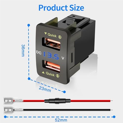 Levigo USB QC3.0 Fast Car Charger for Honda Vehicles – Dual USB Ports with LED Voltage Meter, 12/24 V Compatibility, Quick Charge Technology, Sleek Black Design for Efficient Device Charging on the Go