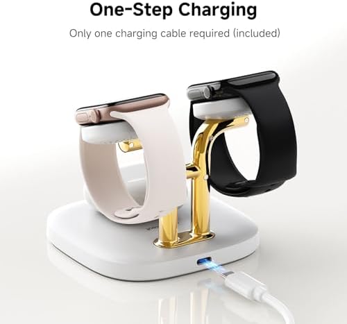 Revolutionize Your Charging Routine with the Swan Scout 3-in-1 Wireless Charging Station – Fast Dual Charger for Apple Watch Ultra 2/10/9 & Air Pods Pro 2/3/2 in Elegant White and Silver – Compact Design, Rapid Power Boosts, and Enhanced Safety Features for Modern Living