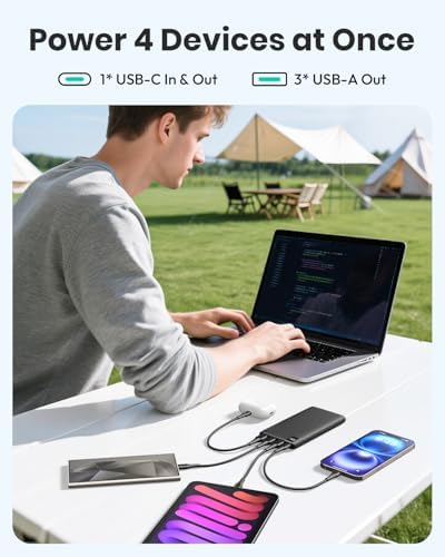 ADDTOP Ultra-Slim 10000 m Ah Fast Charging Portable Power Bank – Lightweight Battery Pack with Dual USB-C & USB-A Ports for i Phone 16/15/14/13/12 and Android Devices – Optimal On-the-Go Charging Companion for Multi-Device Users