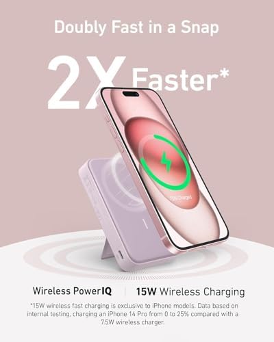 Anker Mag Go Power Bank for i Phone 15/14/13 – 10,000 m Ah Qi2 Certified Ultra-Fast Wireless Charger with Smart Display & Foldable Stand – Compact Portable USB-C Battery Pack for Effortless Charging on the Go