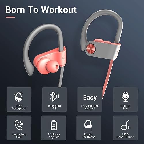 Ultimate Bluetooth 5.3 Waterproof Sports Earbuds – IPX7 Rated, 16-Hour Playtime, Noise Cancelling Mic, and Powerful Hi-Fi Bass for Active Lifestyles – Ideal for Gym and Running Enthusiasts