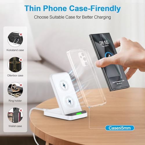 Effortless 15 W Fast Charging Wireless Stand for Pixel, Samsung, and i Phone – Universal Compatibility with QC3.0 Adapter – Sleek Ergonomic Design for Quick Access and Safety Features for Overheating Protection – Ideal for Tech Enthusiasts and Busy Professionals