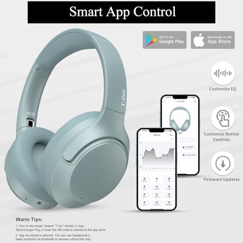 Transform Your Soundscape with T-fun NC50 Over-Ear Headphones – Cutting-Edge Bluetooth 5.3, 65-Hour Battery Life, Adaptive Noise Cancelling, and Tailored EQ Settings for Ultimate Listening Pleasure and Gaming Precision