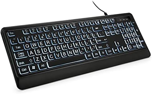 Illuminate Your Typing: Large Print Backlit USB Keyboard with Ergonomic Design for Enhanced Visibility – Perfect for Windows Desktops, Laptops & Gaming – Spill-Proof Full-Size Layout with White LED Backlighting for Optimal Comfort and Speed