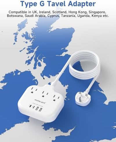 Ultimate Universal Travel Plug Adapter with PD30 W Fast Charging Hub – 3 Multi-Port Connectivity for International Travel, Featuring Dual USB-C & USB-A Outputs, 3 ft Extension Cord for Effortless Power in EU, US, UK, France & Spain – Perfect Solution for Global Adventurers Seeking Reliable Charging Options