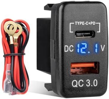 Anina Advanced Dual USB C Car Charger Socket for Toyota – 12 V/24 V Fast Charging PD3.0 & QC3.0 Outlet with LED Voltmeter for Tundra 2005-2006, 4 Runner 2003-2009, Hilux 2005-2014 – Compact Design for Enhanced Performance and Safety Monitoring