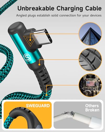 Ultimate 10 FT Right Angle USB-C to USB-C Cable (2-Pack) – 100 W Power Delivery for Fast Charging i Phone 16, Mac Book & Galaxy – Durable Tangle-Free Nylon Braided Design for Tight Spaces – Enhanced Flexibility for All Your Devices
