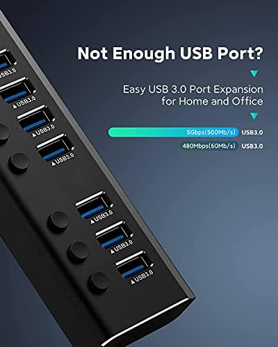 Elevate Your Connectivity with the Rosonway 7-Port Powered USB Hub – Ultra-Fast 10 Gbps Data Transfer, Dual USB-C 3.2 & Four USB 3.0 Ports, Individual Switches for Custom Control, Sleek Aluminum Design, Perfect for Laptops and PCs – RSH-A107 C, Maximize Productivity Effortlessly