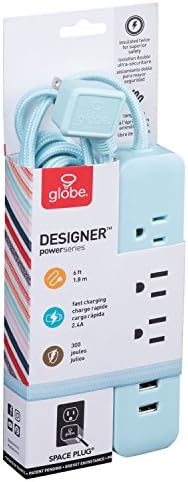 Globe Electric Designer Series 3-Outlet Power Strip in Chic Rose Finish – Stylish Surge Protector with Enhanced Compatibility and Fast Charging for Modern Homes and Offices