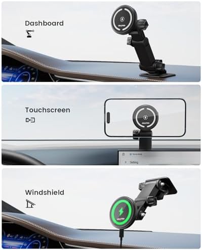 OHLPRO Mag Safe Car Charger Mount for i Phone 16/15/14/13 Pro Max – 15 W Fast Charging Phone Holder with 360° Rotation, Secure Adhesive Base for Tesla and Other Vehicles, Ultimate Magnetic Car Accessory for Safe Driving and Hands-Free Navigation – Perfect Gift for Tech Enthusiasts and Road Warriors
