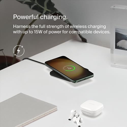 Belkin Boost Charge Pro 15 W Universal Easy Align Wireless Charging Pad – Fast Qi Charger with Large Surface for Effortless Device Compatibility, Ideal for Apple i Phone, Samsung Galaxy, and Air Pods Pro, Stylish Black Design for Home or Office Use