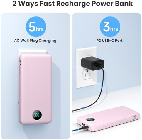 Ultimate USB C Power Bank with Dual Built-in Cables & AC Wall Plug – 13,800 m Ah Fast Charging Powerhouse for i Phone 16/15, Galaxy S23, Tablets – Compact LED Display, Universal Compatibility for On-the-Go Power Solutions