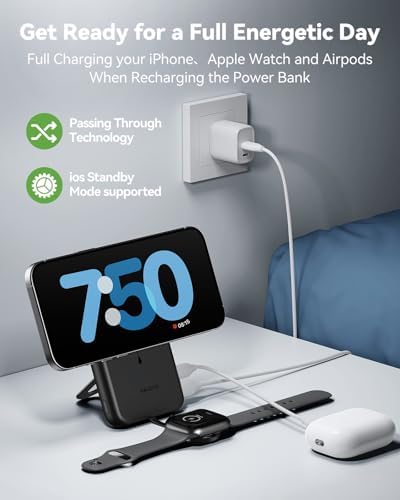 Magnetic Wireless Power Bank for i Phone & Apple Watch – 10,000 m Ah Fast Charging Portable Charger with Integrated Stand and LED Display – Ultimate Travel-Friendly Solution for i Phone 16/15/14/13/12 Pro Max & Apple Watch Series 10-1/SE/Ultra 2