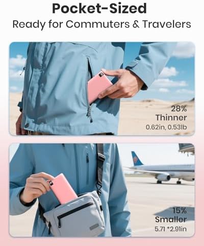 ADDTOP Ultra-Slim 10000 m Ah Fast Charging Portable Power Bank – Lightweight Battery Pack with Dual USB-C & USB-A Ports for i Phone 16/15/14/13/12 and Android Devices – Optimal On-the-Go Charging Companion for Multi-Device Users