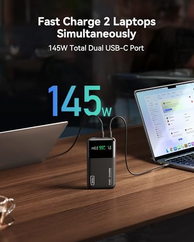 Experience Uninterrupted Power with INIU 140 W High-Capacity 27000 m Ah Portable Charger – Fast Charging USB-C Power Bank for Laptops, Tablets, and Phones with Digital Display – Perfect Travel Companion for i Phone 16, i Pad, Mac Book, and More