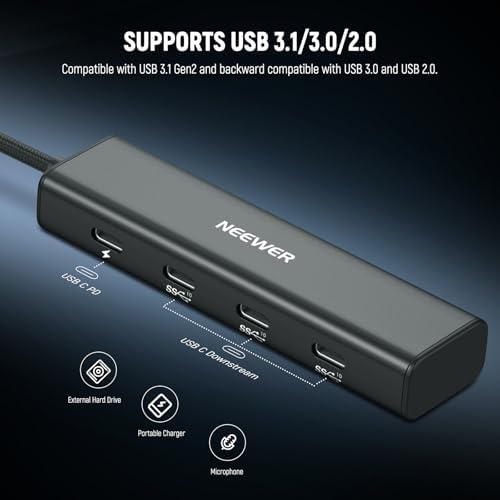 Ultimate NEEWER 4-in-1 USB C Hub Dock – High-Speed Multiport Adapter with 3 USB C 3.1 Gen2 Ports & 100 W Power Delivery for i Phone 16, 15, i Pad, Mac & Android Devices – Perfect for Creators & Tech Lovers Seeking Enhanced Connectivity & Versatility