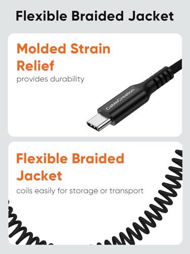 CableCreation Coiled USB C to USB C Cable 2Pack, Charger Cable for Carplay & Android Auto Compatible with iPhone 16, 15, Samsung Galaxy S24 / S23, Google Pixel, Tablet – Enhanced Compatibility and Speed