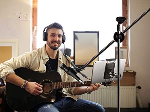 Premium Aluminum Dual Ball Head Tablet Holder for Microphone Stands – Versatile i Pad & Smartphone Mount for Musicians and Presenters – Adjustable Side-Mount Design for 4 to 12.9-Inch Devices – Lightweight, Durable, and Easy to Transport – Enhance Your Performance with Optimal Device Accessibility and Stability