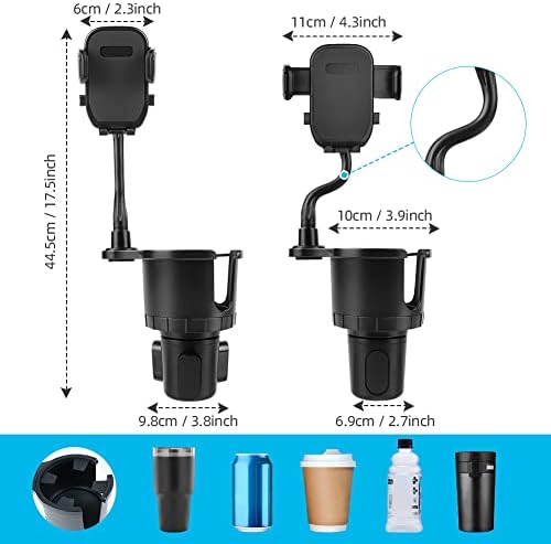 Universal 2-in-1 Car Phone Holder with Adjustable Gooseneck and 360° Rotation – Versatile Cup Holder Extender for 4-7 Inch Smartphones, Perfect for Hands-Free Navigation and Calls while Driving – Easy Installation, Sturdy Base, and Enhanced Compatibility for All Vehicles