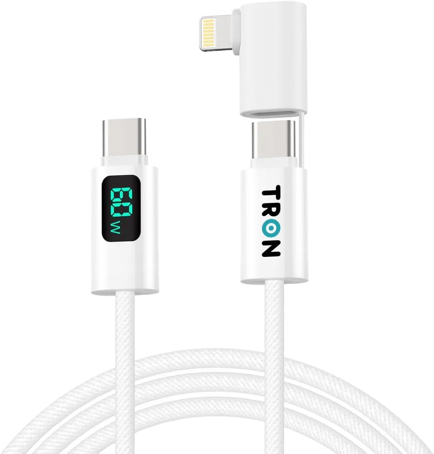 Tron 25 W USB-C Fast Charging Power Adapter with 56 FT Digital Display Cable – Superior Charging Performance for Home, Office, and Travel – State-of-the-Art Compatibility for All USB-C Devices with Real-Time Monitoring Features