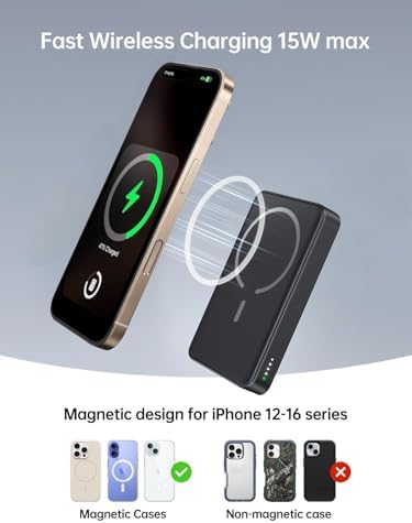 Magnetic 2-in-1 Wireless Portable Charger for Apple Watch & i Phone – 12000 m Ah Fast Charging Power Bank with 20 W Output for i Phone 16/15/14/13/12 & All Apple Watch Series – Compact Travel Essential in Pink – Charge 4 Devices Simultaneously with Advanced Safety Features