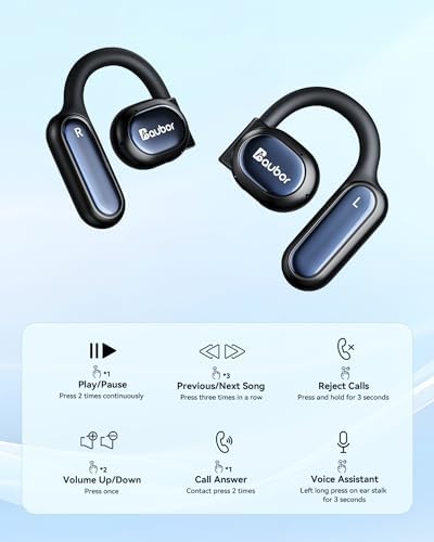 AUBOR True Wireless Open Ear Headphones with Bluetooth 5.3 – Ergonomic and IPX6 Water-Resistant Design for Ultimate Comfort, 45 Hours Playtime, Enhanced Call Clarity with ENC Technology – Perfect for Active Lifestyles and Compatible with i Phone & Android Devices