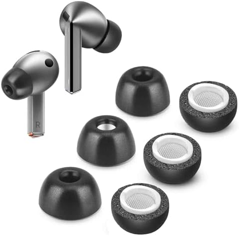 Transform Your Listening Journey: Premium Memory Foam Ear Tips for Samsung Galaxy Buds 3 Pro – Ergonomic Anti-Slip Design with Protective Dust Mesh for Enhanced Noise Isolation, 3 Pairs (XL, Black) – Tailored Comfort and Perfect Fit for Effortless Charging Case Storage