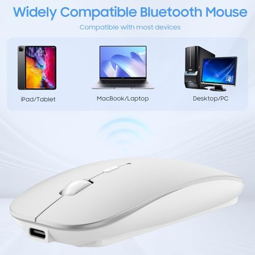 Sleek Rechargeable Bluetooth Mouse – Ultra-Quiet Wireless Mice for Laptops, Mac Books, i Pads, and Android PCs – Ergonomic Design for Comfort and Versatility – Compatible with Windows and Linux – Perfect for Work and Study