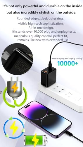 Ultra-Fast 65 W USB C Charger with Three Ports – Compact Ga N Wall Charger for i Phone 16 Pro Max, Mac Book, Galaxy S24, and More – Portable Foldable Design with USB-C Cable for Home, Office & Travel Needs