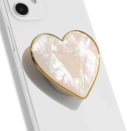 Chic Natural Seashell Heart-Shaped Phone Grip and Stand – Elegant Crème Mobile Accessory for Smartphones and Tablets – Ideal Collapsible Holder for Trendsetters Seeking Style and Functionality – Durable, Portable Design for Effortless Hands-Free Viewing