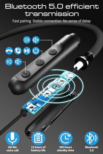 Revolutionary EMF-Free Neckband Bluetooth Headphones with 12-Hour Battery Life – Ideal Wireless Earbuds for Work, Sleep, and Fitness – Integrated Microphone & Controls for Effortless Audio Management – Unmatched Device Compatibility for an Exceptional Listening Experience