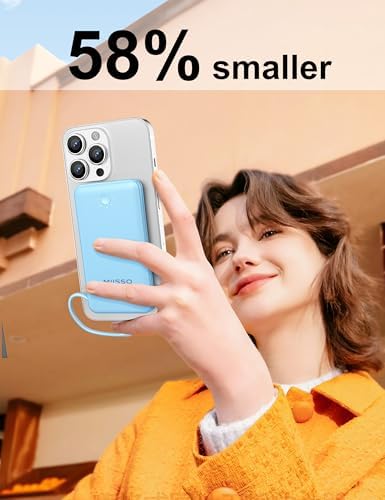 miisso Ultra Slim 10000 m Ah Portable Power Bank with Built-in Cables and Foldable Wall Plug – Compact USB-C Charger for i Phone, Samsung, i Pad & More – Perfect Travel Companion for On-the-Go Charging Efficiency