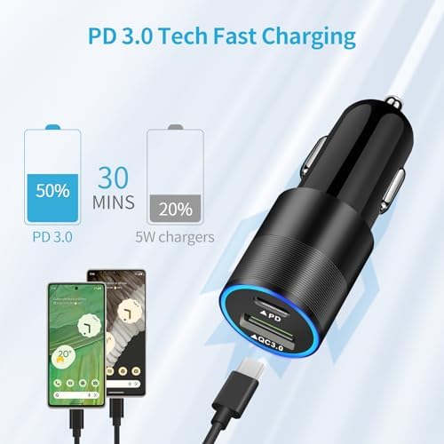 Ultimate USB C Fast Charger Kit for Google Pixel 9/9 Pro, Samsung Galaxy S24 – 30 W PD & QC 3.0 Car Adapter, 20 W Wall Block, Dual 3.3 ft Type C Cables for Rapid Charging Efficiency and Versatile Device Compatibility