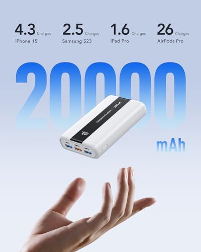 Ultra-Reliable VRURC 20,000 m Ah Portable Power Bank – Fast Charging Battery Pack with 4 USB Outputs and 3 Input Options for Ultimate Device Compatibility – Compact Travel Essential for i Phone, Samsung, and Android Users – Durably Designed for On-the-Go Charging Needs