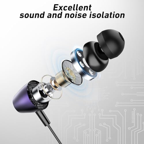 Keyron MFi Certified Lightning Earbuds for i Phone – Premium Wired Headphones with In-Line Microphone & Volume Control, Compatible with i Phone 14/13/12/11/XR/XS/X/8/7/SE/Pro/Pro Max – Stylish Black & Purple Duo for Exceptional Sound Quality and Everyday Versatility