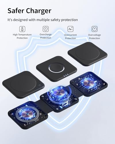 Joy Geek 3-in-1 Magnetic Charging Station for i Phone 15/14/13/12, Apple Watch 9-2, Air Pods – Foldable Travel Wireless Charger Pad with Enhanced Mag-Safe Compatibility for Fast, Efficient Charging Anytime, Anywhere