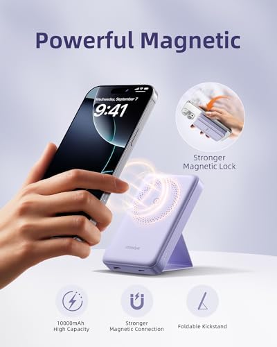 Ultra-Slim Magnetic Wireless Charger with 10,000 m Ah Power Bank and Foldable Stand – Fast Charging for Effortless Device Compatibility and Hands-Free Convenience