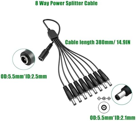 Gonine 12 V 5 A Power Adapter with 8-Way Splitter Cable – Ultimate Power Solution for Lorex, Samsung, Q-See, Night Owl, Swann, and Annke CCTV Cameras – Reliable 60 W Output for Uninterrupted Surveillance Performance and Streamlined Security Setup