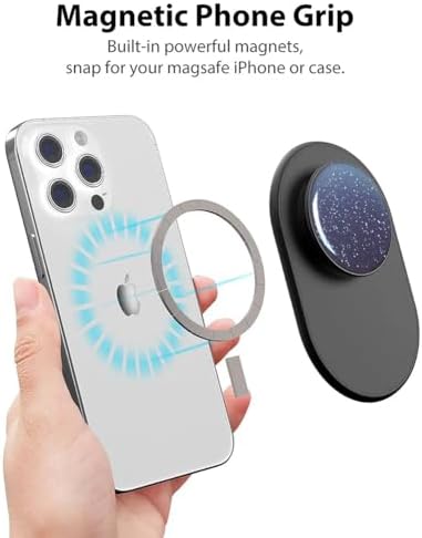 Sky Sparkle Blue Magnetic Phone Grip for Mag Safe | Innovative Finger Ring Holder & Kickstand | Effortless Wireless Charging Compatibility & Maximum Stability | Stylish i Phone Accessory for Hands-Free Usage & Enhanced Device Control