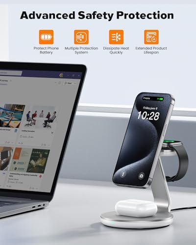 Ultimate 3-in-1 Fast Wireless Charging Station for i Phone 16, 15, 14, 13, 12 – Sleek Design with Enhanced Compatibility for Apple Watch and Air Pods Elevate your charging experience with this state-of-the-art 3-in-1 wireless charger, expertly designed to provide fast, efficient power for your i Phone models 16, 15, 14, 13, and 12. This innovative charging station not only supports your i Phone but also seamlessly accommodates your Apple Watch and Air Pods, ensuring all your essential devices are charged simultaneously without the clutter of cords. The sleek, modern design enhances your workspace while the smart charging technology prevents overheating, delivering optimal power for your devices. An anti-slip surface guarantees your gadgets remain securely in place, while an LED indicator keeps you informed of charging status at a glance. Built with durability in mind, this charging station is perfect for tech-savvy individuals looking to streamline their daily routine. Experience the perfect blend of functionality and style, and keep your devices organized and ready for action with this must-have accessory.