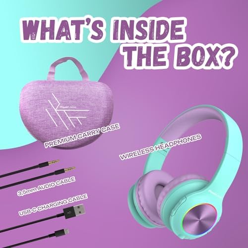 Vibrant Power Locus PLED Kids Bluetooth Headphones – Safe Volume Control (74/85/94 d B), Fun LED Lights, Hi-Fi Sound, Built-in Microphone & Multi-Connectivity for Travel, Learning & Play – Perfect Over-Ear Design for Children