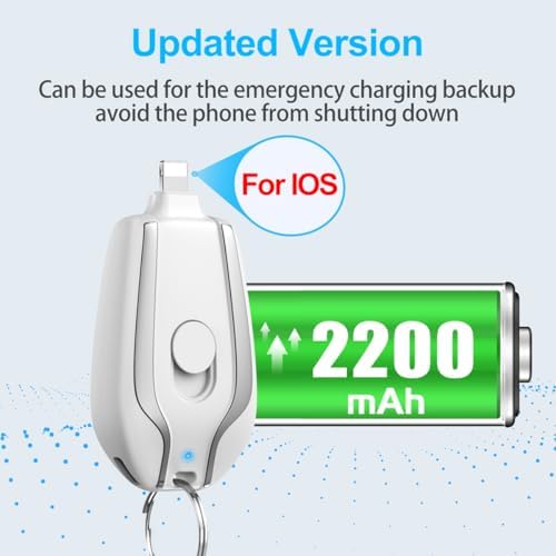 Compact Keychain Portable Charger – 2200 m Ah Emergency Power Bank for i Phone 14/13/12/11/XS/XR/8/7/6 Series – Ultra-Lightweight Fast Charging Battery Pack with Pass-Through Function and Multi-Protection Features – Ideal for On-the-Go Power Backup – White