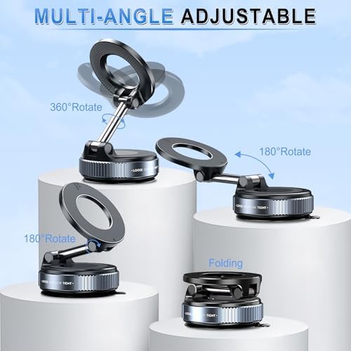 Liv Tee Premium Magnetic Phone Holder with 360° Rotation – Ultimate Car Mount for i Phone & Android – Secure Vacuum Suction Cup for Hands-Free Navigation and Sleek Interior Style