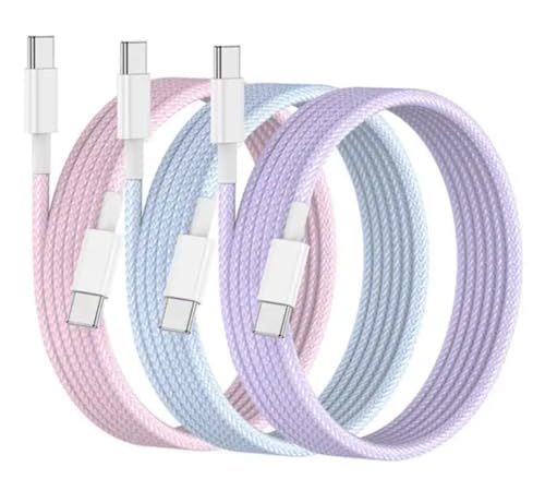 Rapid Power Delivery with 60 W USB-C Charger Cable 3-Pack – Ideal for i Phone 15, Samsung Galaxy, Laptops – Durable 5 FT Braided Cords for Optimal Flexibility – Ultimate Charging Solution for Home, Office, and Travel Efficiency