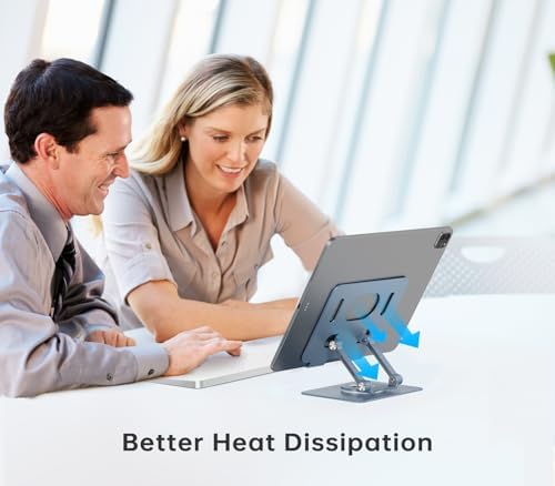 Versatile 360° Rotating Tablet Stand Holder – Durable Dual Rod Aluminum Design for Enhanced Stability and Adjustable Viewing – Universal Compatibility with i Pad, Samsung, Kindle, and More – Sleek Black Finish for Modern Workspaces – Perfect for Multitasking, Video Watching, and Reading Comfortably